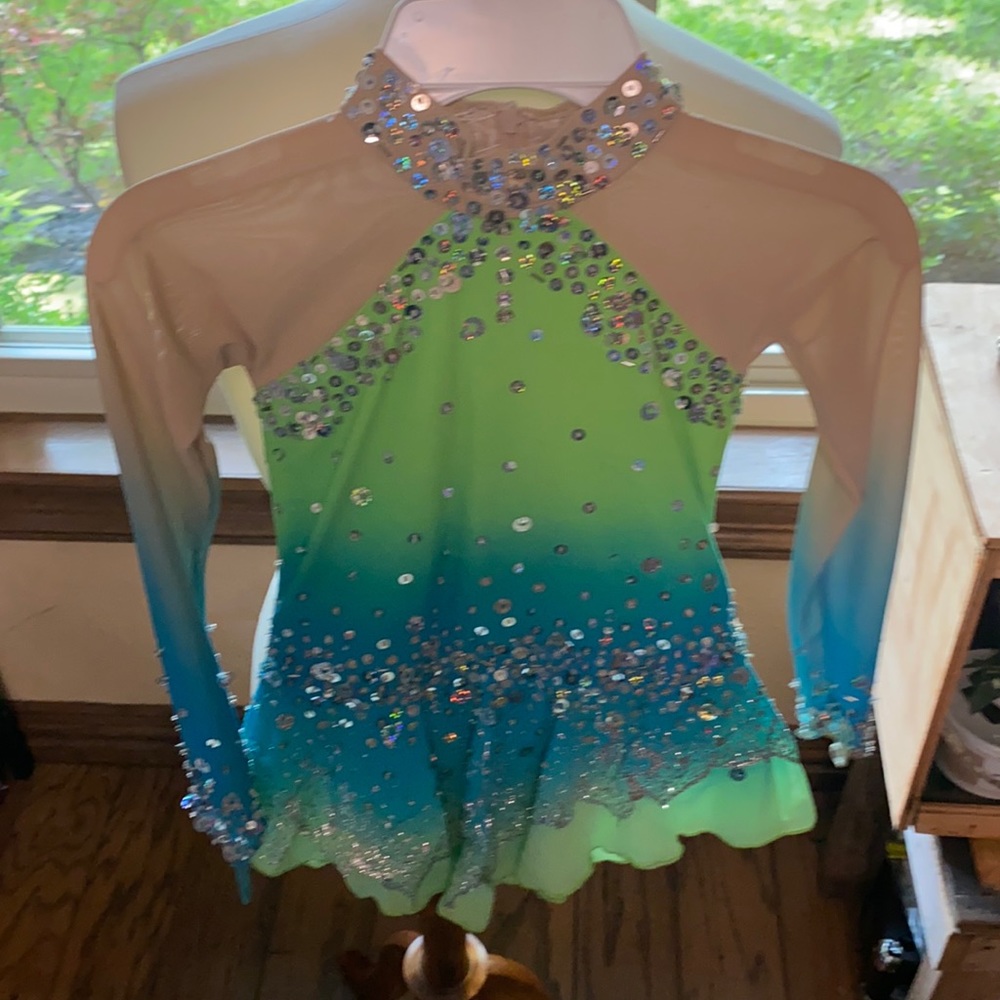 Blue Green figure skating dress